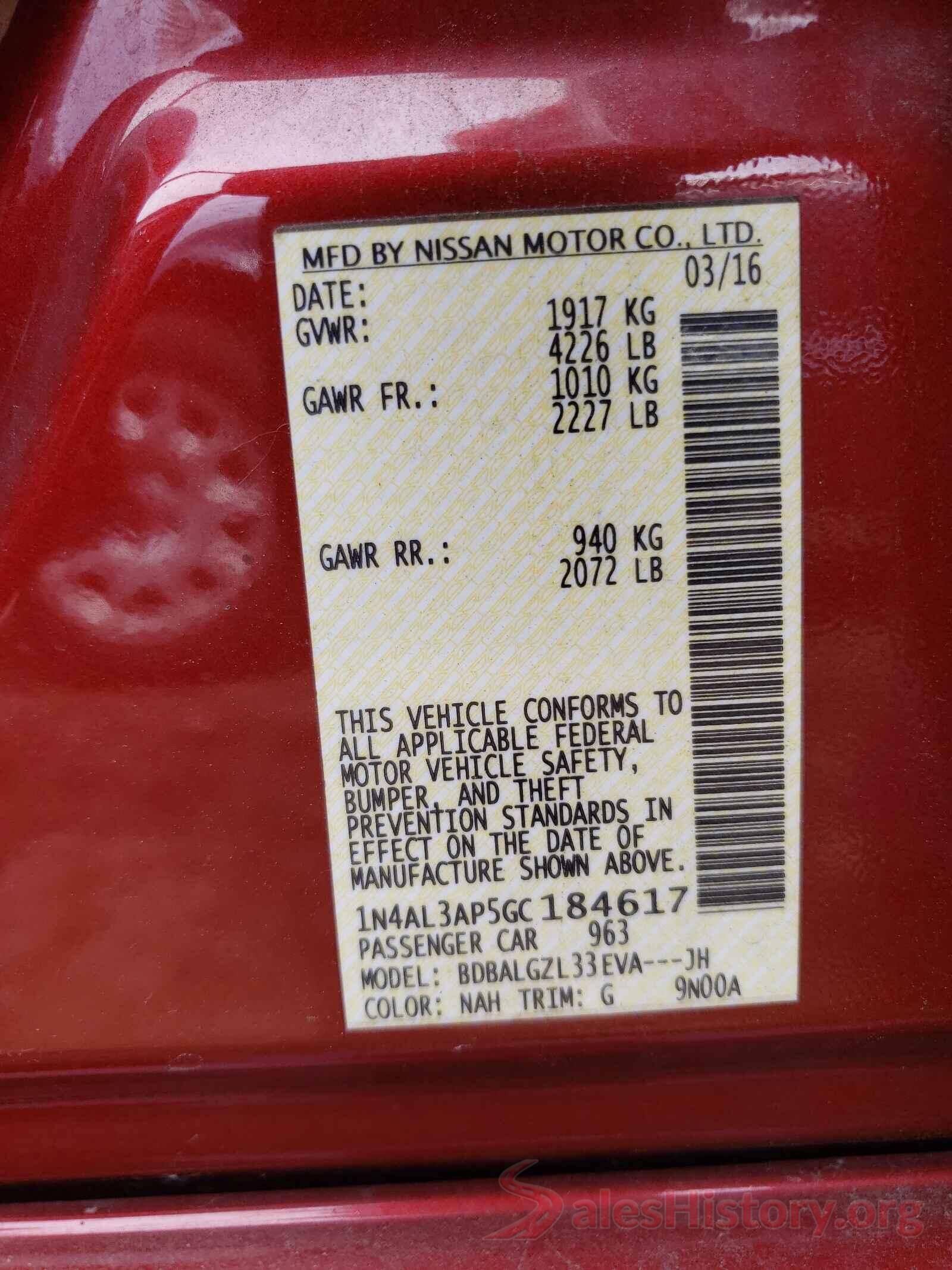 1N4AL3AP5GC184617 2016 NISSAN ALTIMA