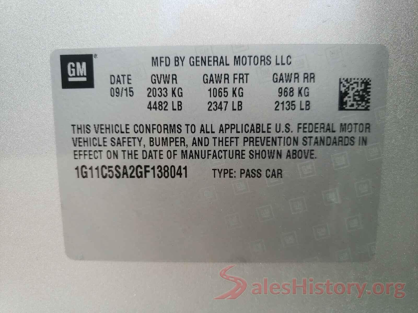 1G11C5SA2GF138041 2016 CHEVROLET MALIBU