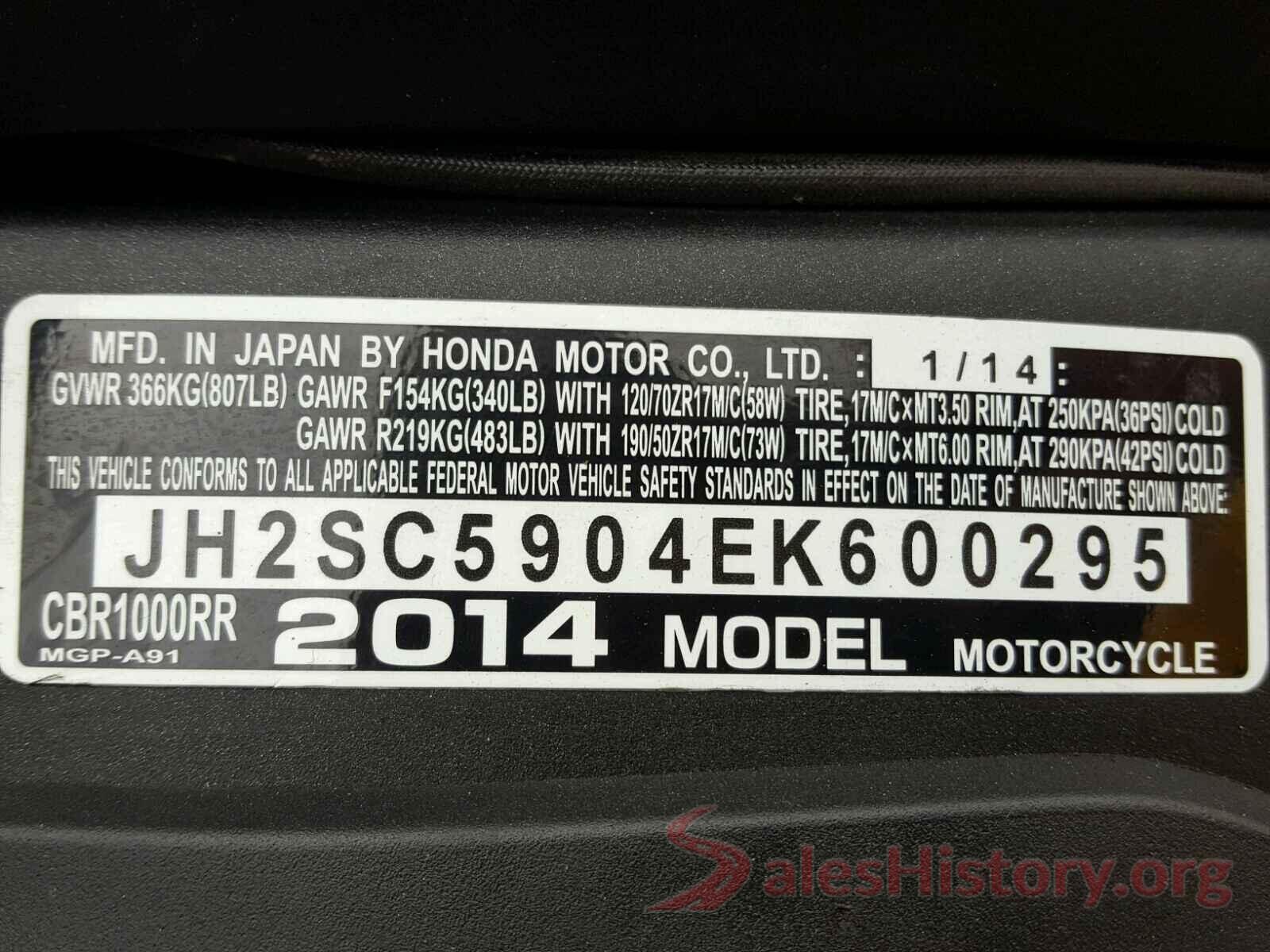 JH2SC5904EK600295 2014 HONDA CBR CYCLE