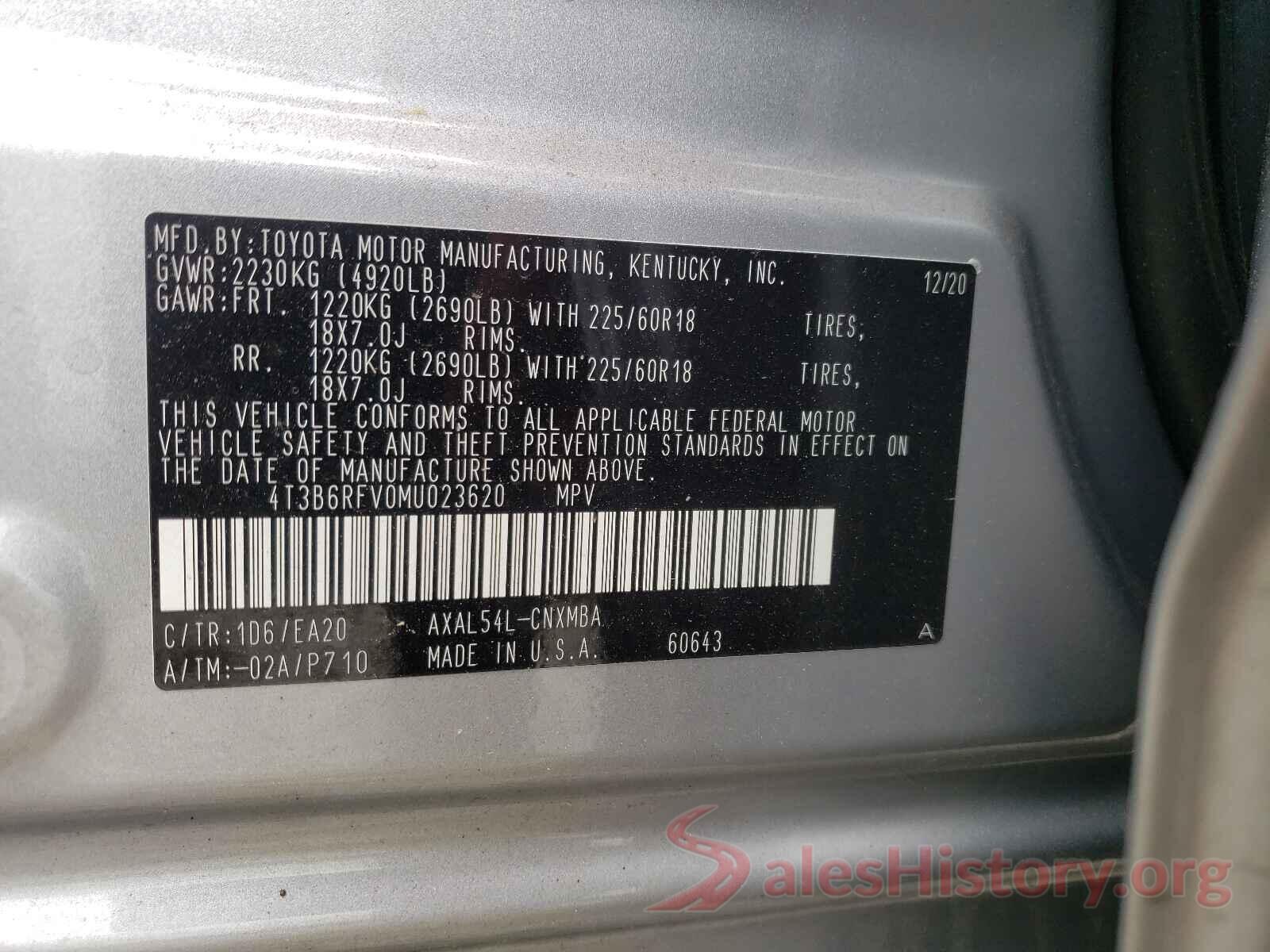 4T3B6RFV0MU023620 2021 TOYOTA RAV4