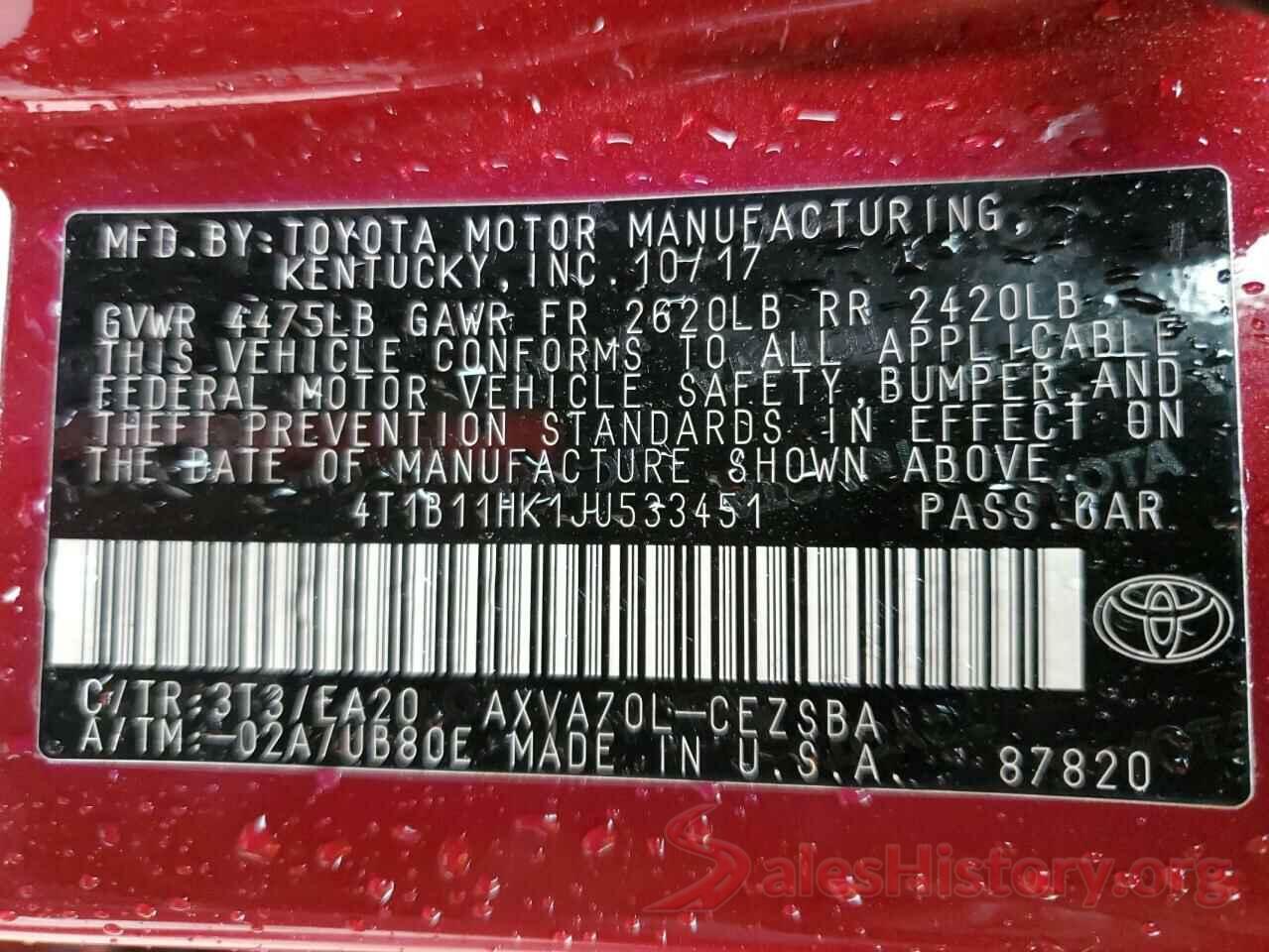 4T1B11HK1JU533451 2018 TOYOTA CAMRY