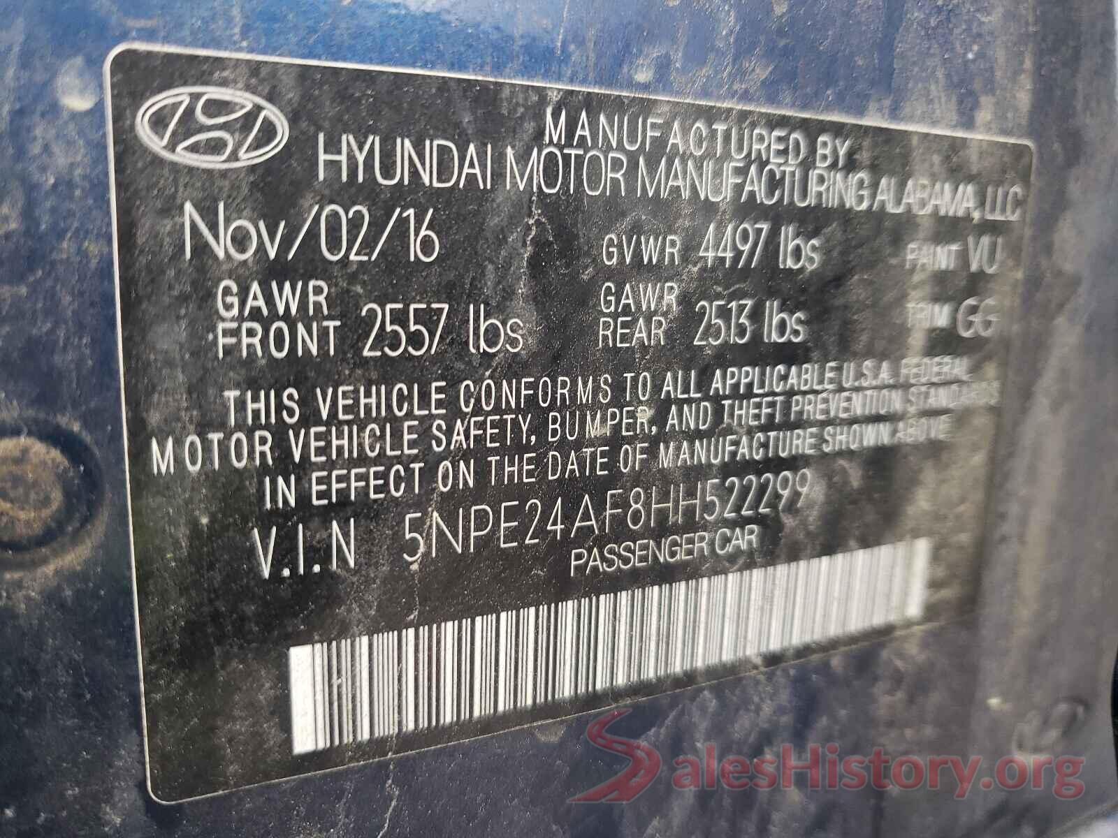 5NPE24AF8HH522299 2017 HYUNDAI SONATA