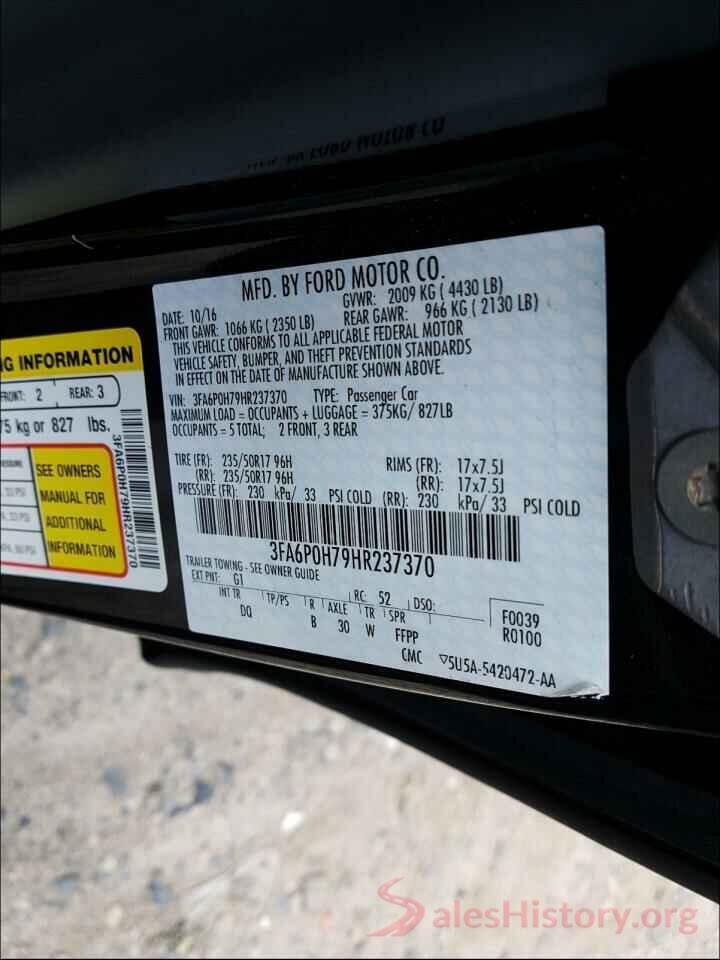 3FA6P0H79HR237370 2017 FORD FUSION