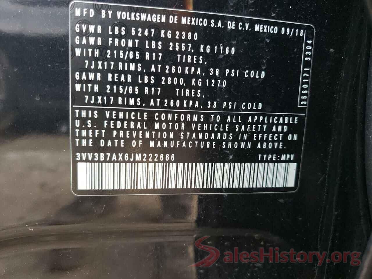 3VV3B7AX6JM222666 2018 VOLKSWAGEN TIGUAN