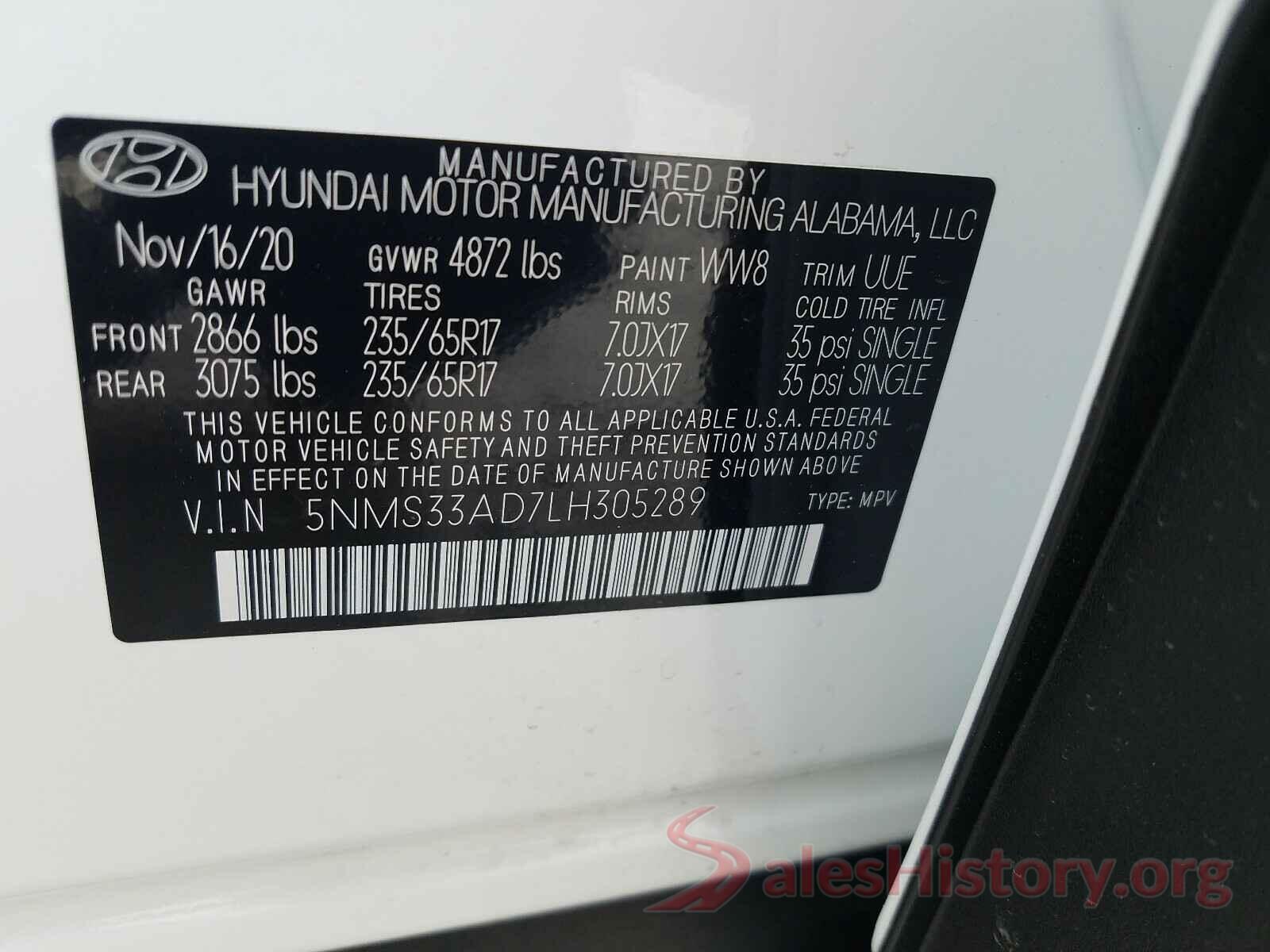 5NMS33AD7LH305289 2020 HYUNDAI SANTA FE