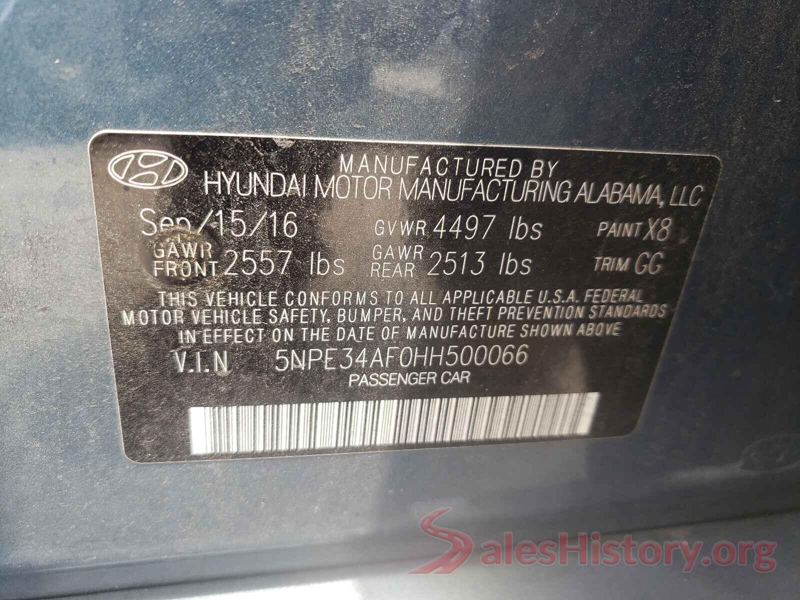 5NPE34AF0HH500066 2017 HYUNDAI SONATA