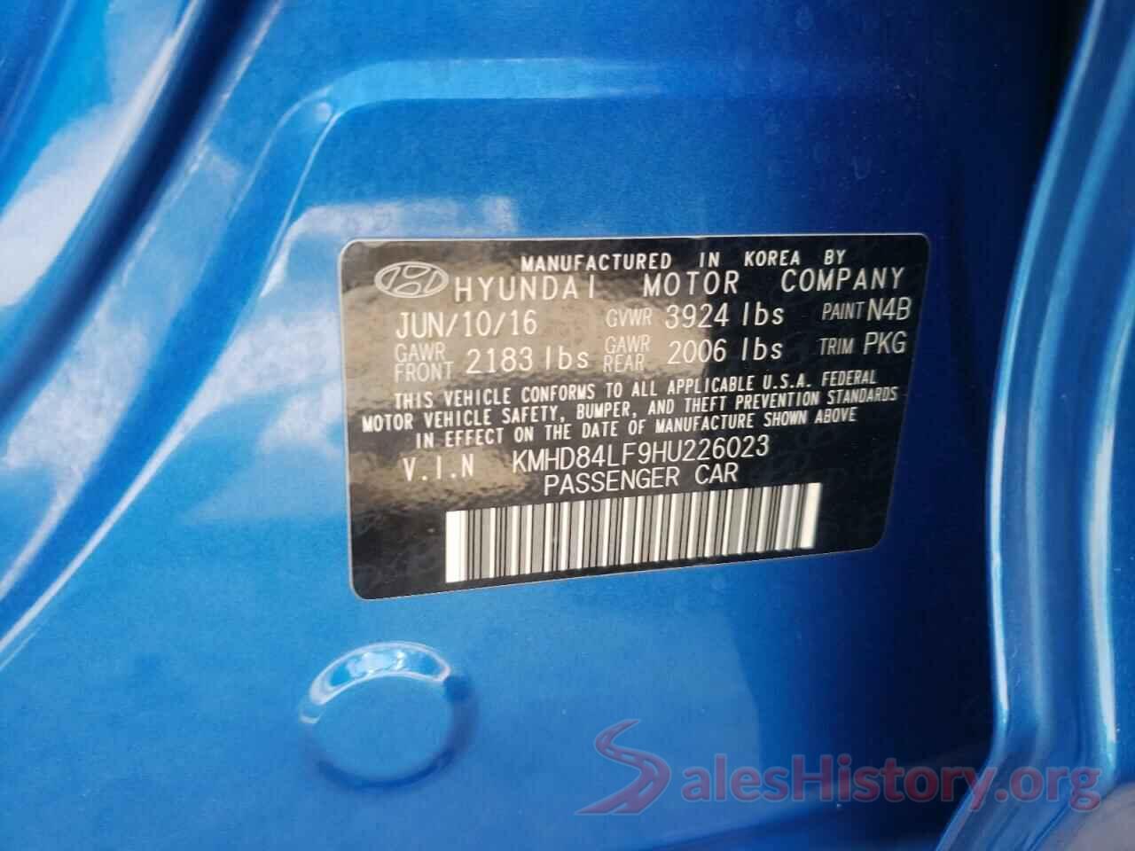 KMHD84LF9HU226023 2017 HYUNDAI ELANTRA