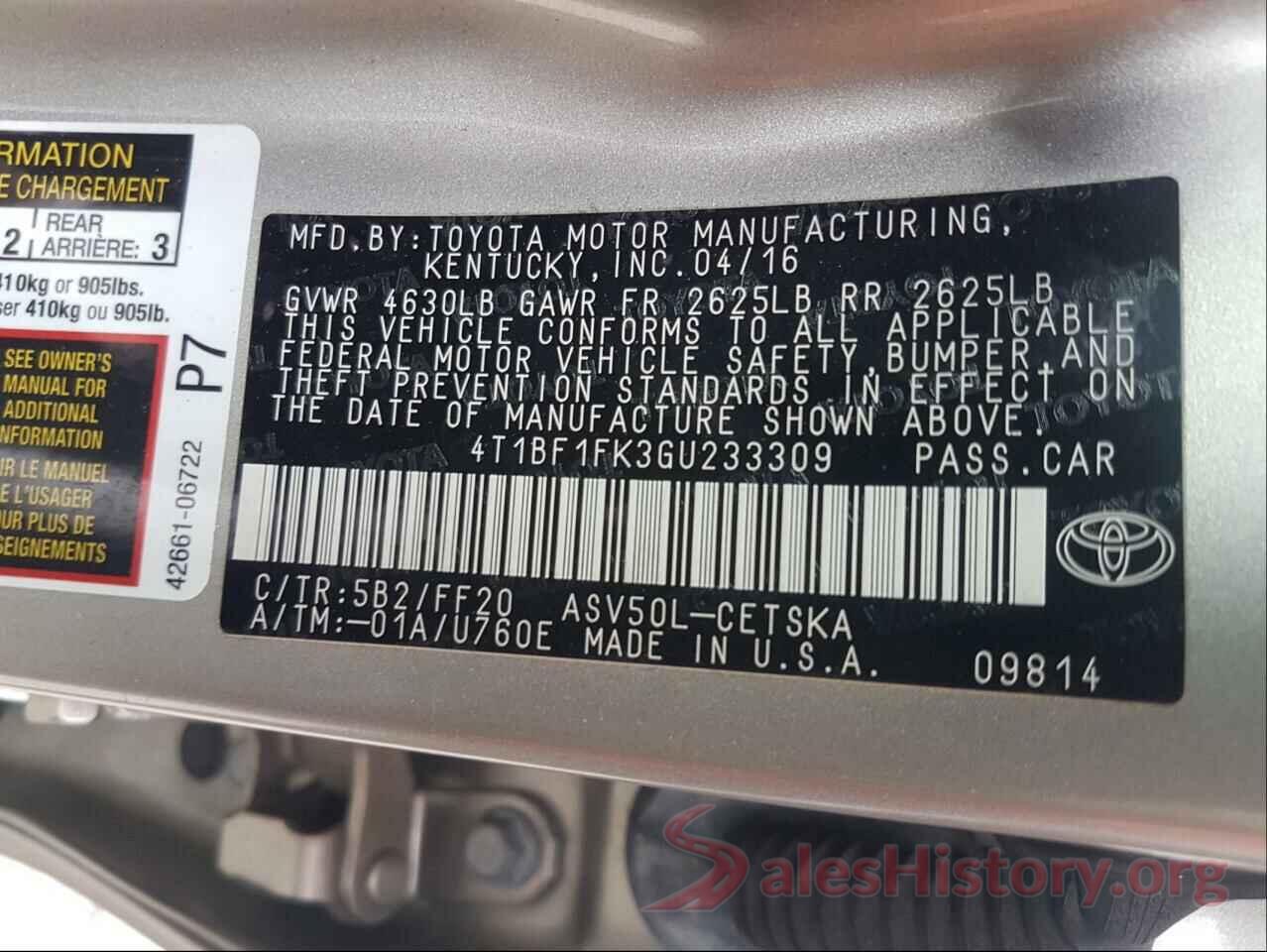 4T1BF1FK3GU233309 2016 TOYOTA CAMRY