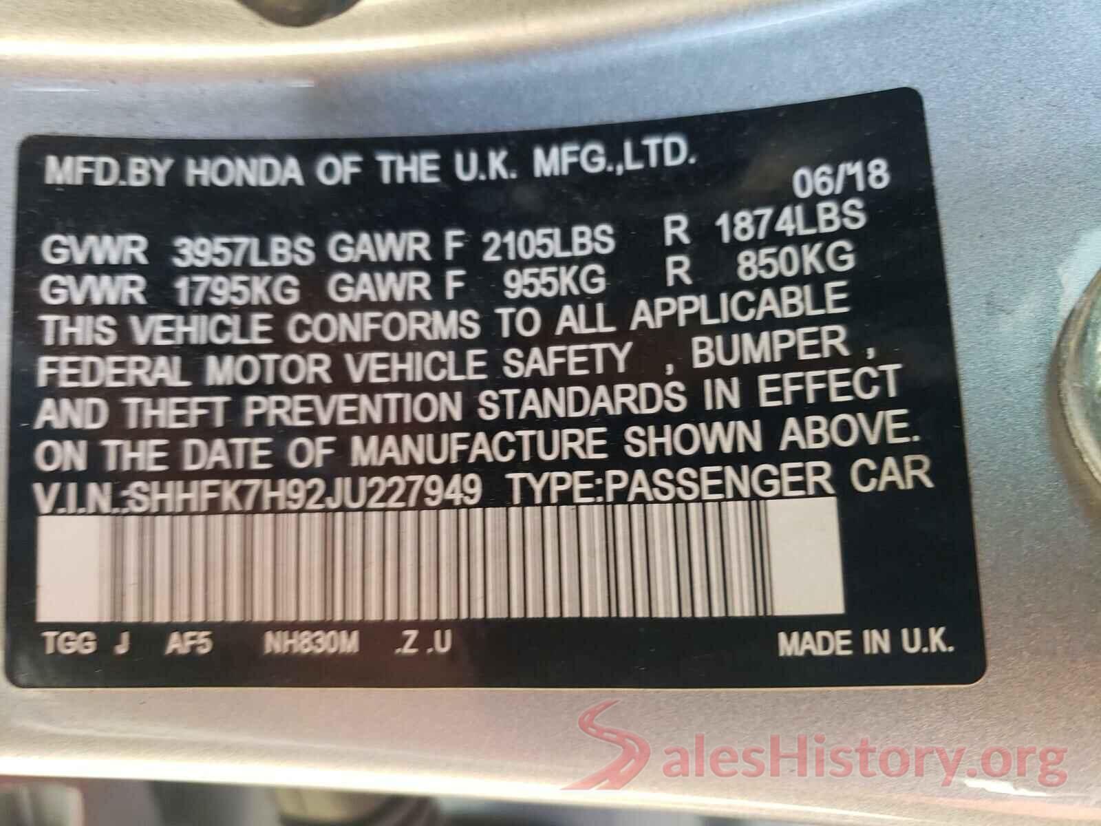 SHHFK7H92JU227949 2018 HONDA CIVIC