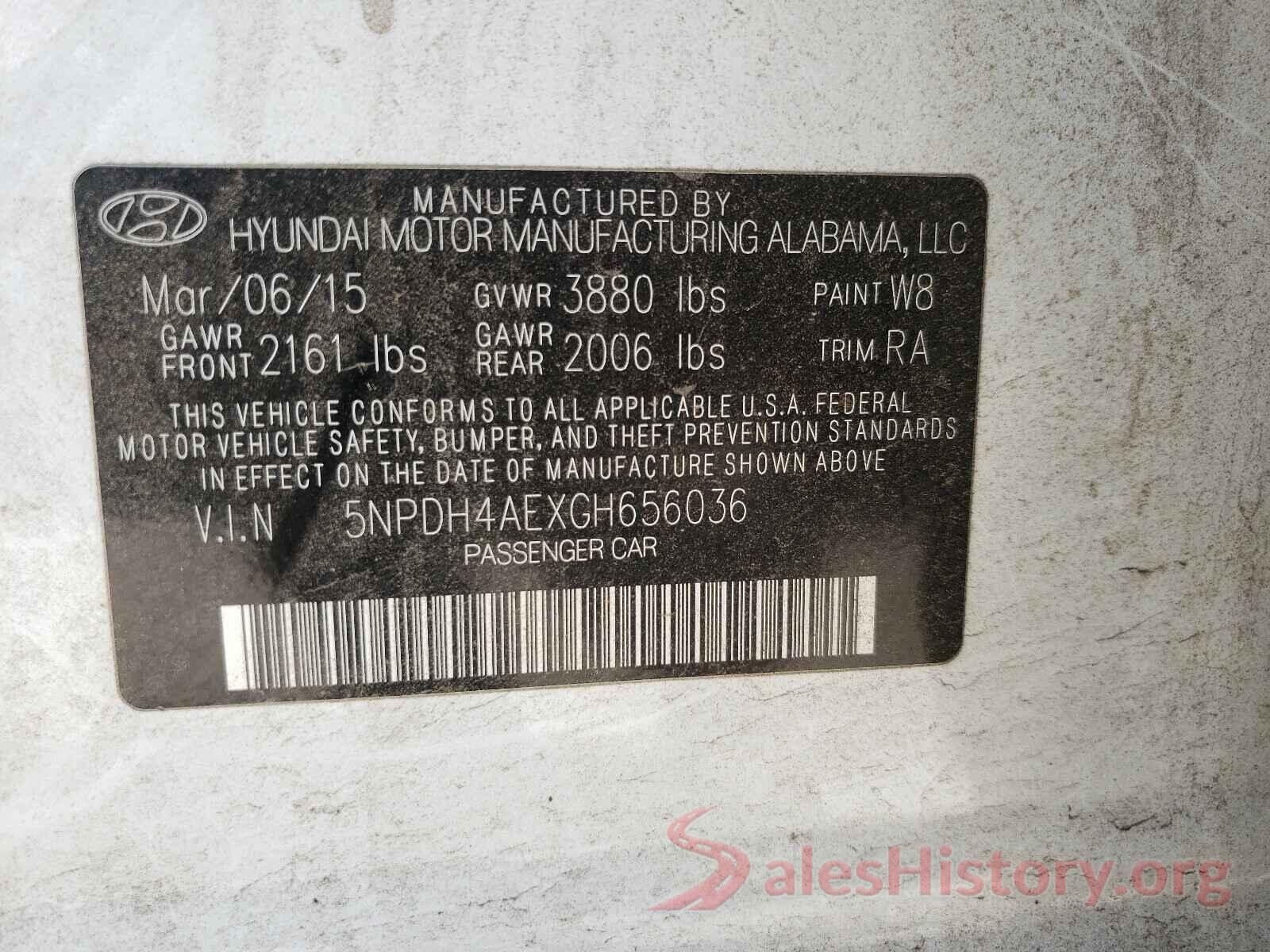 5NPDH4AEXGH656036 2016 HYUNDAI ELANTRA