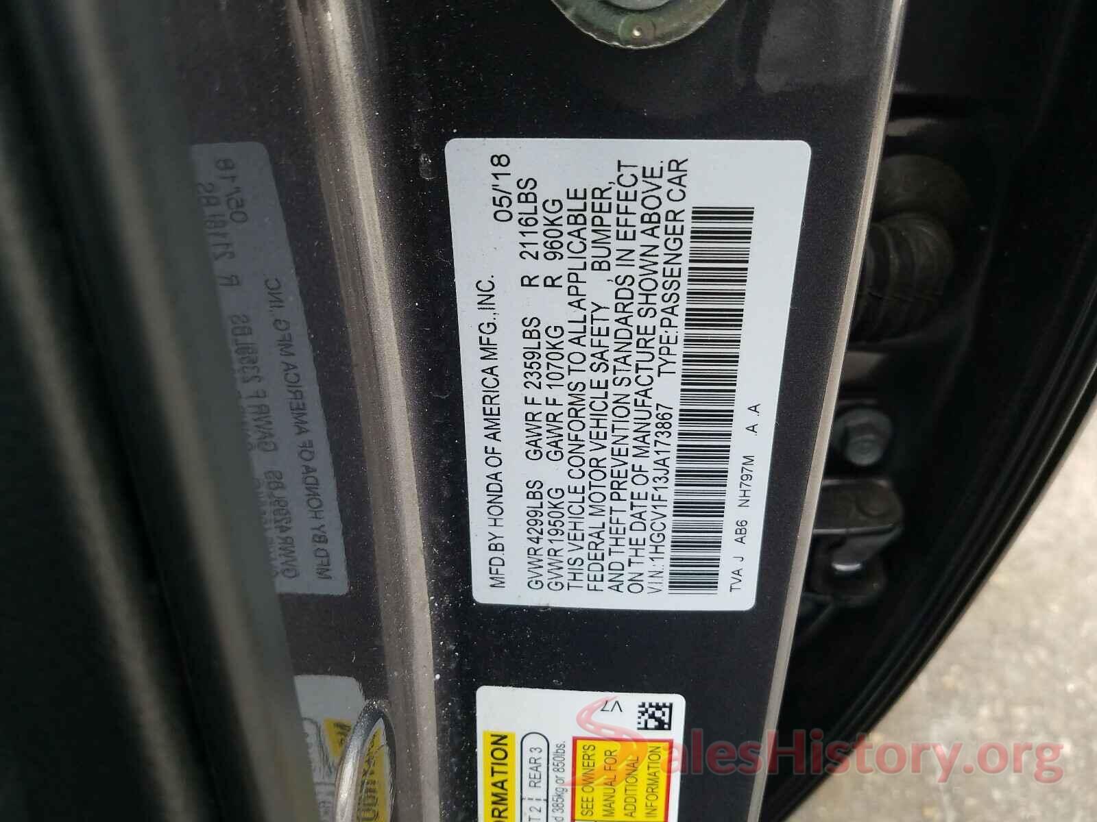 1HGCV1F13JA173867 2018 HONDA ACCORD