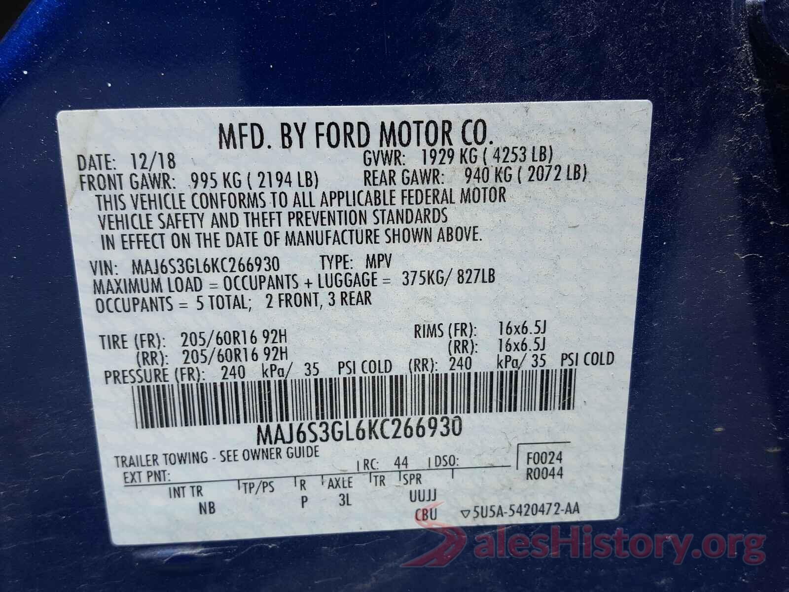 MAJ6S3GL6KC266930 2019 FORD ALL OTHER