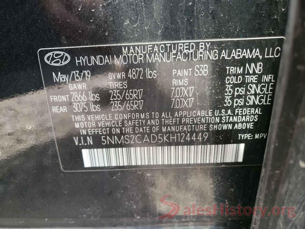 5NMS2CAD5KH124449 2019 HYUNDAI SANTA FE