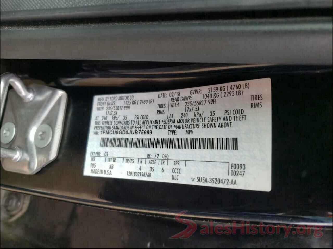 1FMCU9GD0JUB75689 2018 FORD ESCAPE