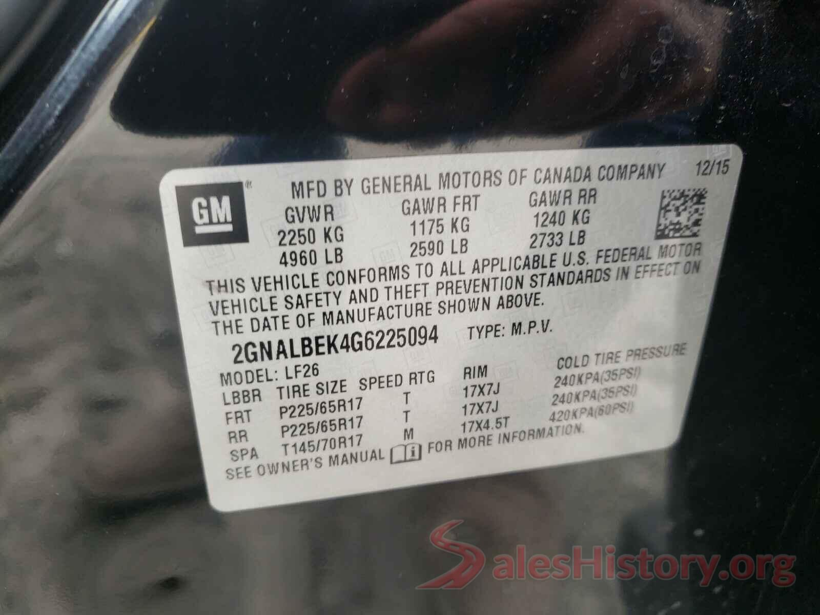 2GNALBEK4G6225094 2016 CHEVROLET EQUINOX