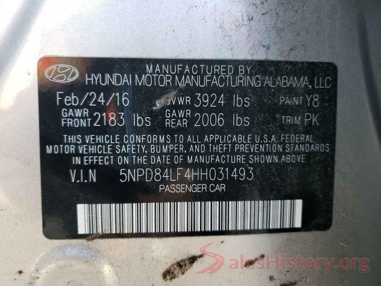 5NPD84LF4HH031493 2017 HYUNDAI ELANTRA