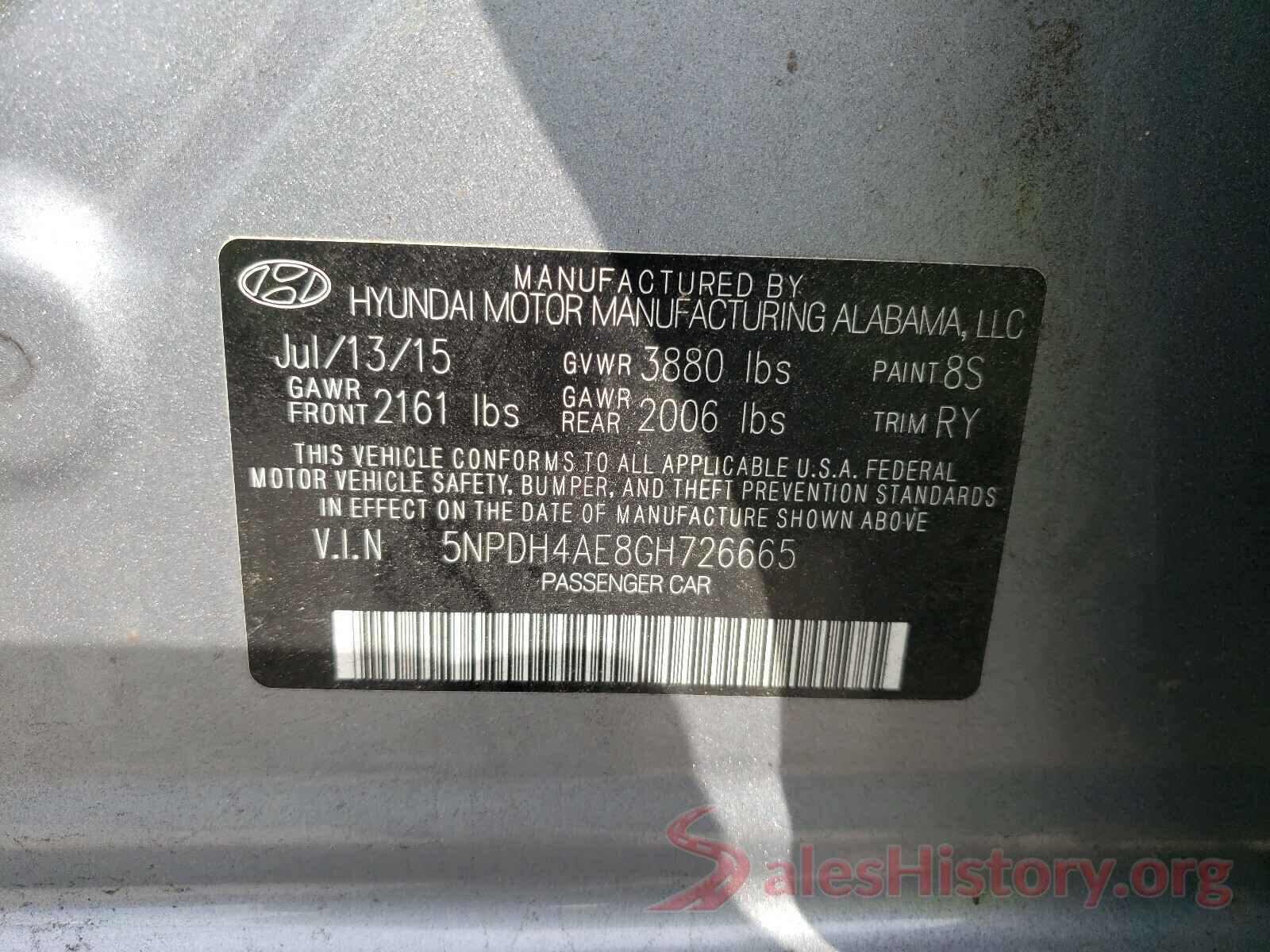 5NPDH4AE8GH726665 2016 HYUNDAI ELANTRA