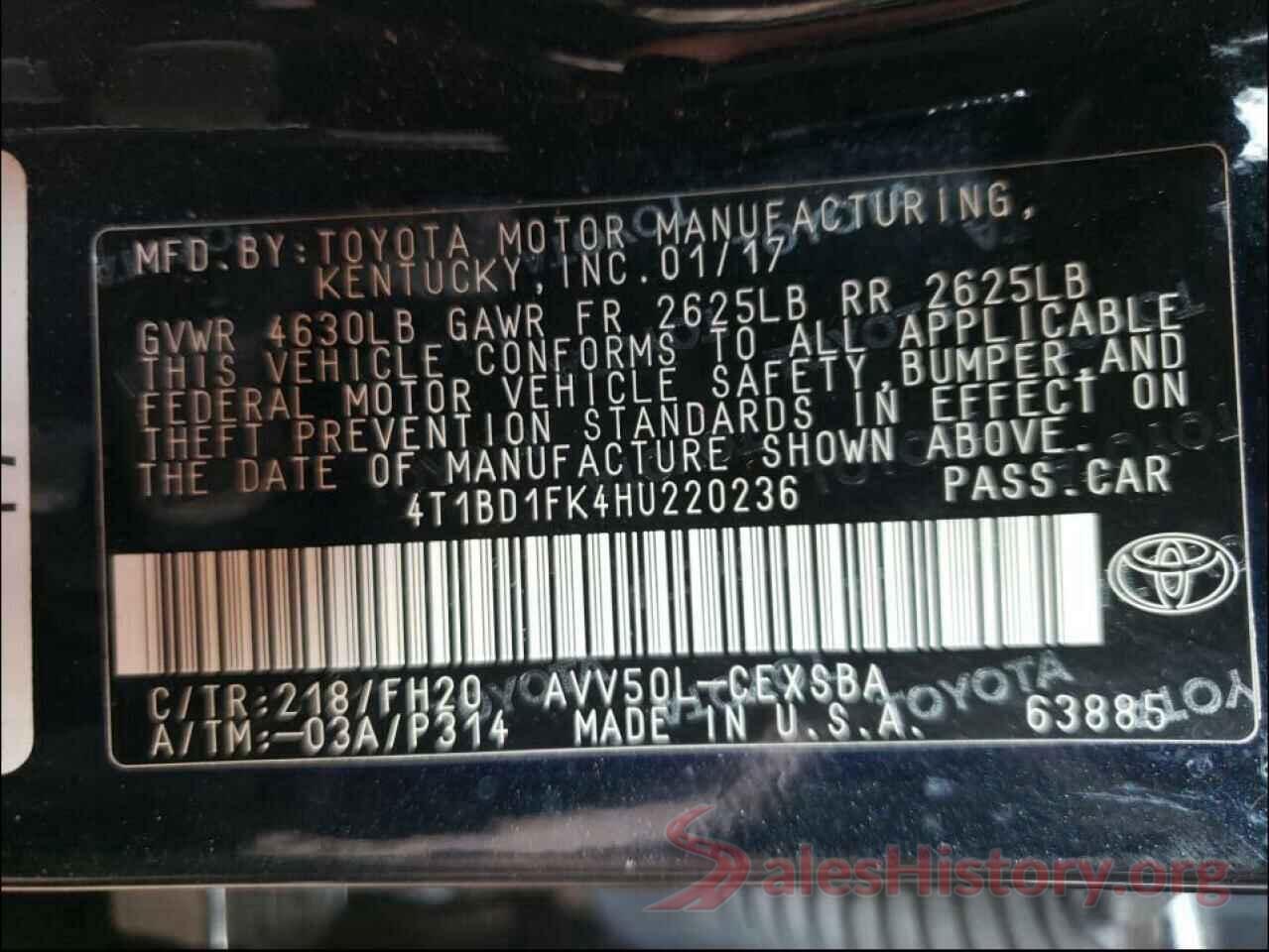 4T1BD1FK4HU220236 2017 TOYOTA CAMRY