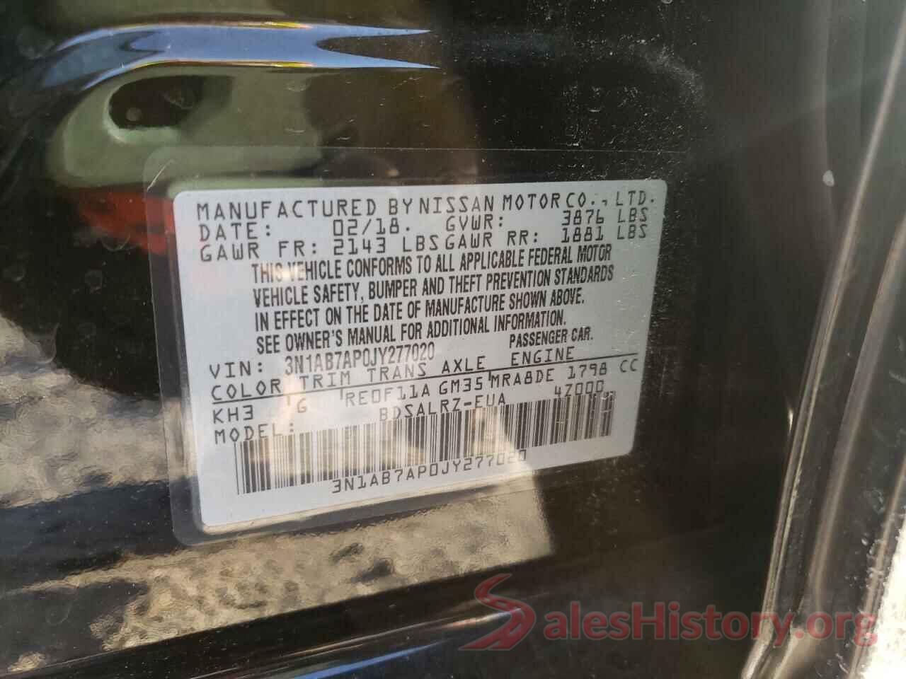 3N1AB7AP0JY277020 2018 NISSAN SENTRA