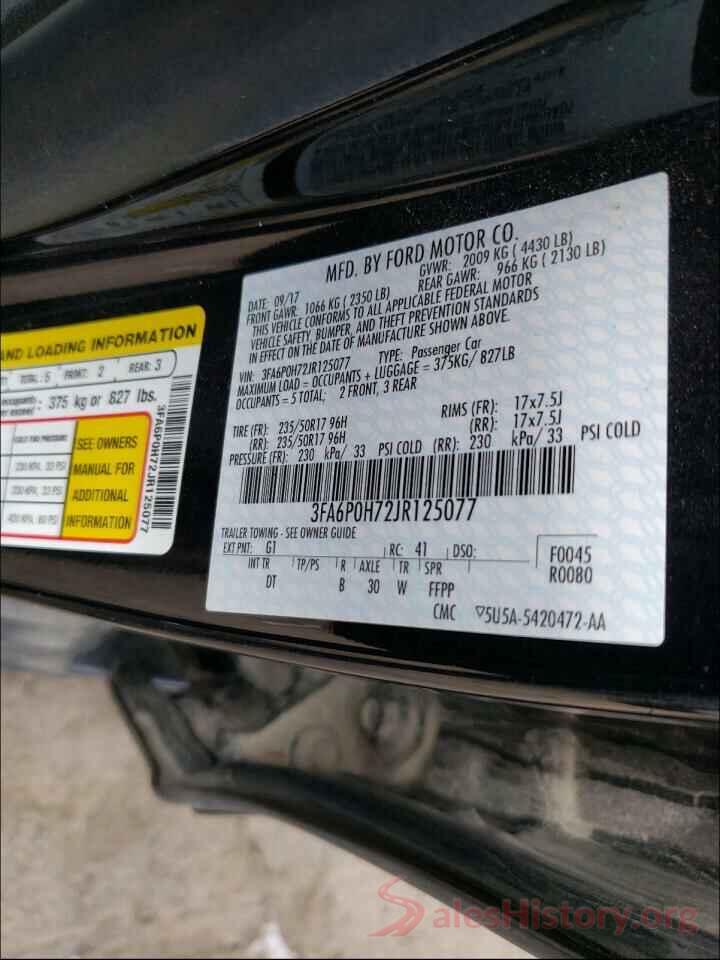 3FA6P0H72JR125077 2018 FORD FUSION