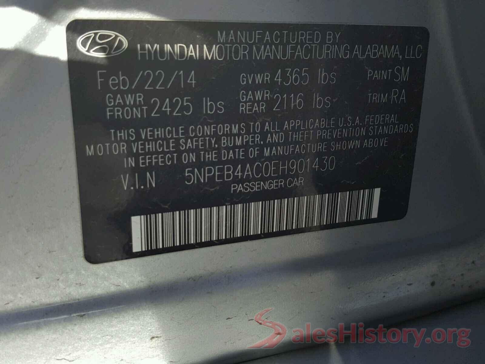 5NPEB4AC0EH901430 2014 HYUNDAI SONATA