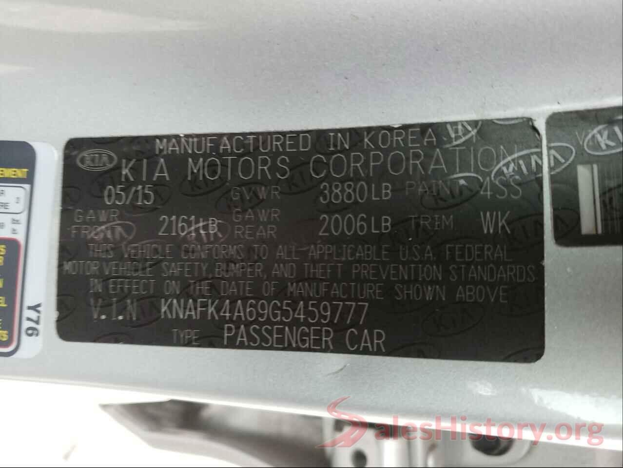 KNAFK4A69G5459777 2016 KIA FORTE