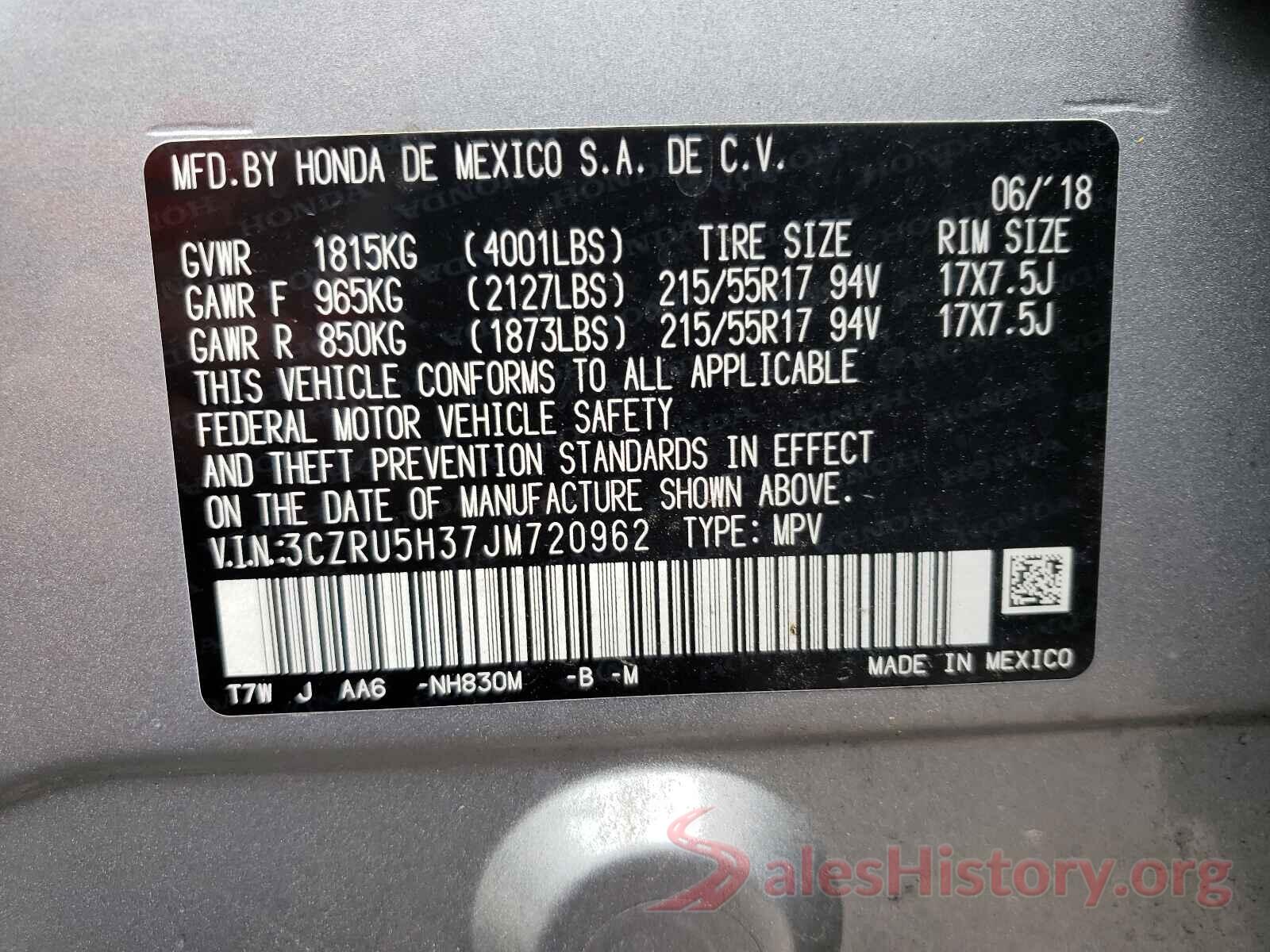 3CZRU5H37JM720962 2018 HONDA HR-V