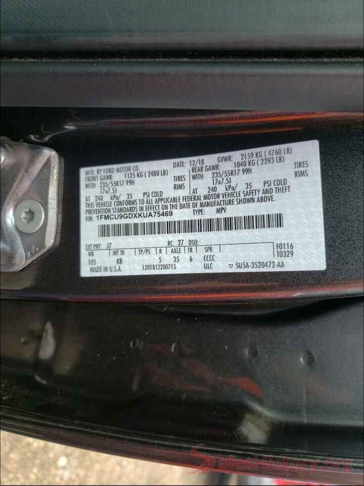 1FMCU9GDXKUA75469 2019 FORD ESCAPE