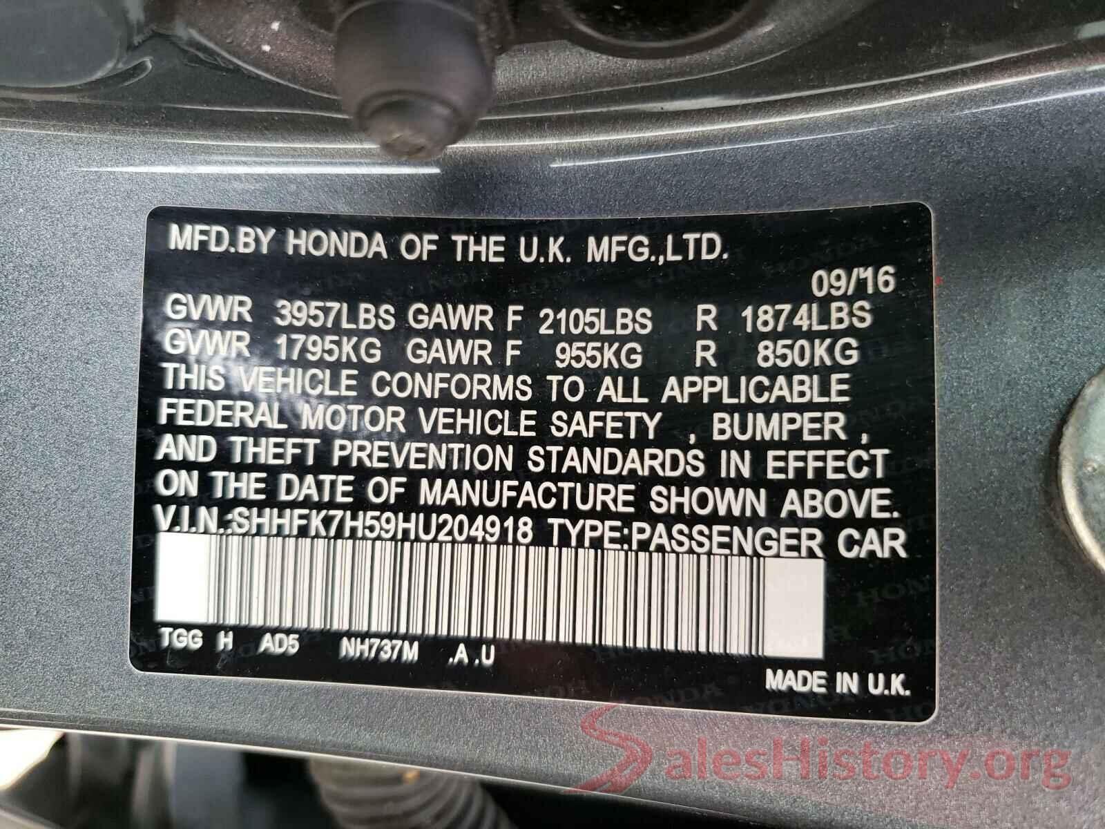 SHHFK7H59HU204918 2017 HONDA CIVIC