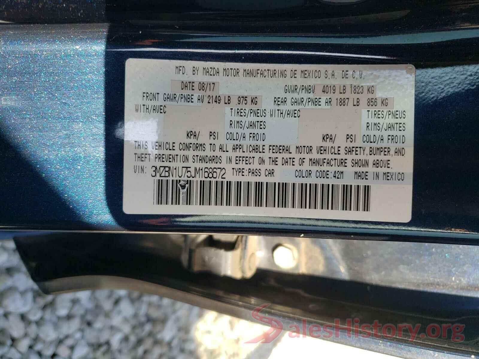 3MZBN1U75JM168672 2018 MAZDA 3