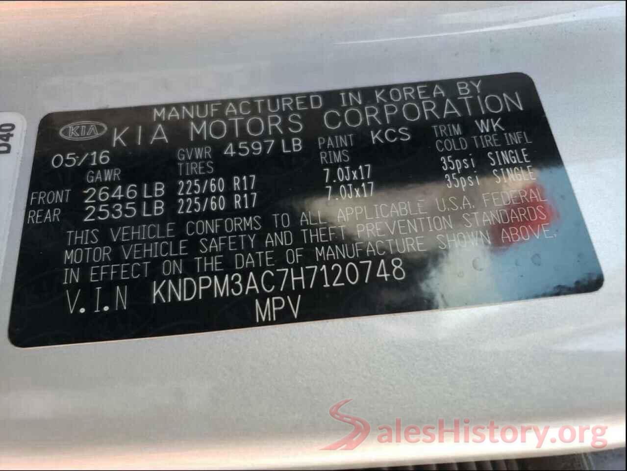 KNDPM3AC7H7120748 2017 KIA SPORTAGE