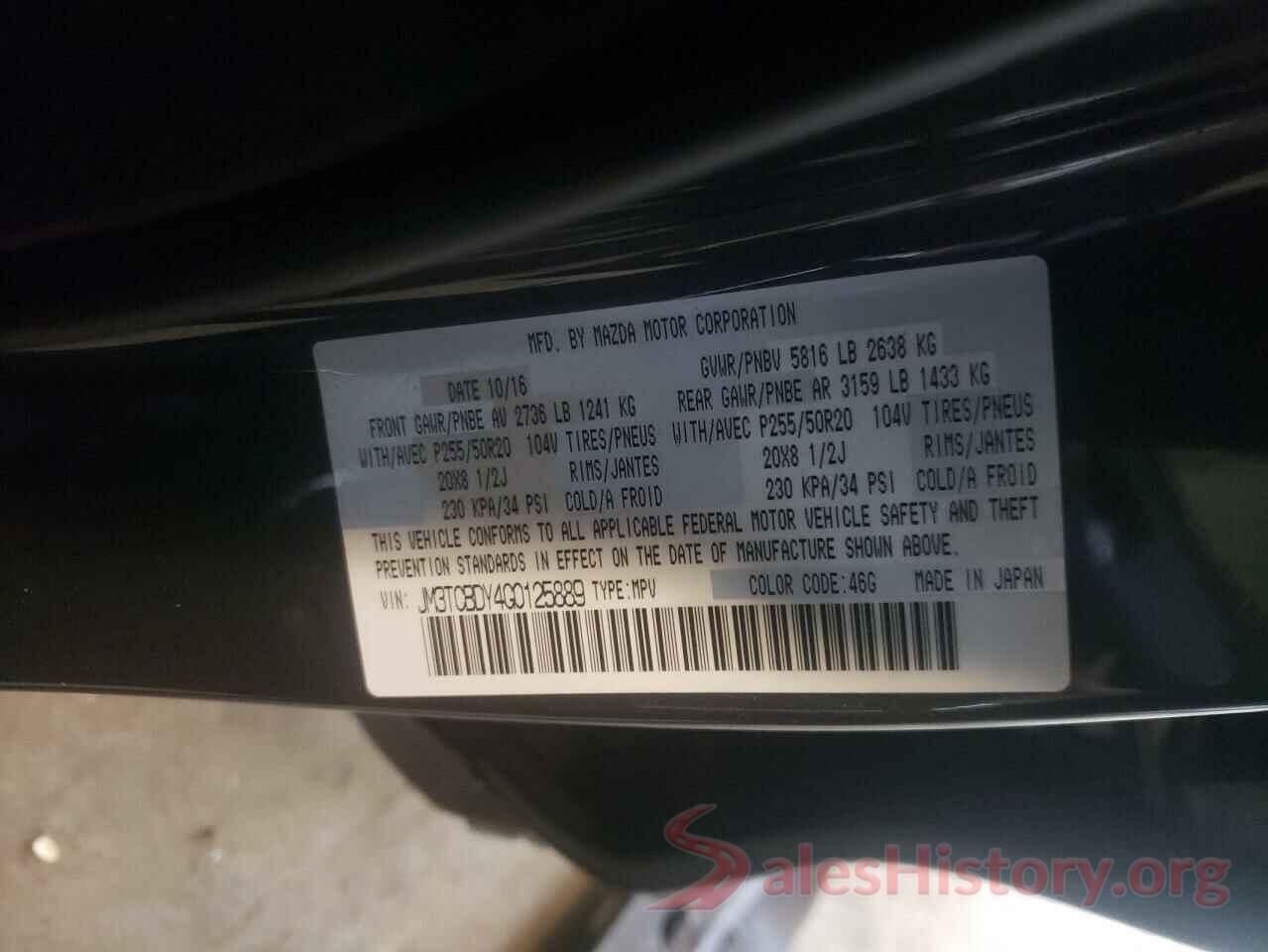 JM3TCBDY4G0125889 2016 MAZDA CX-9