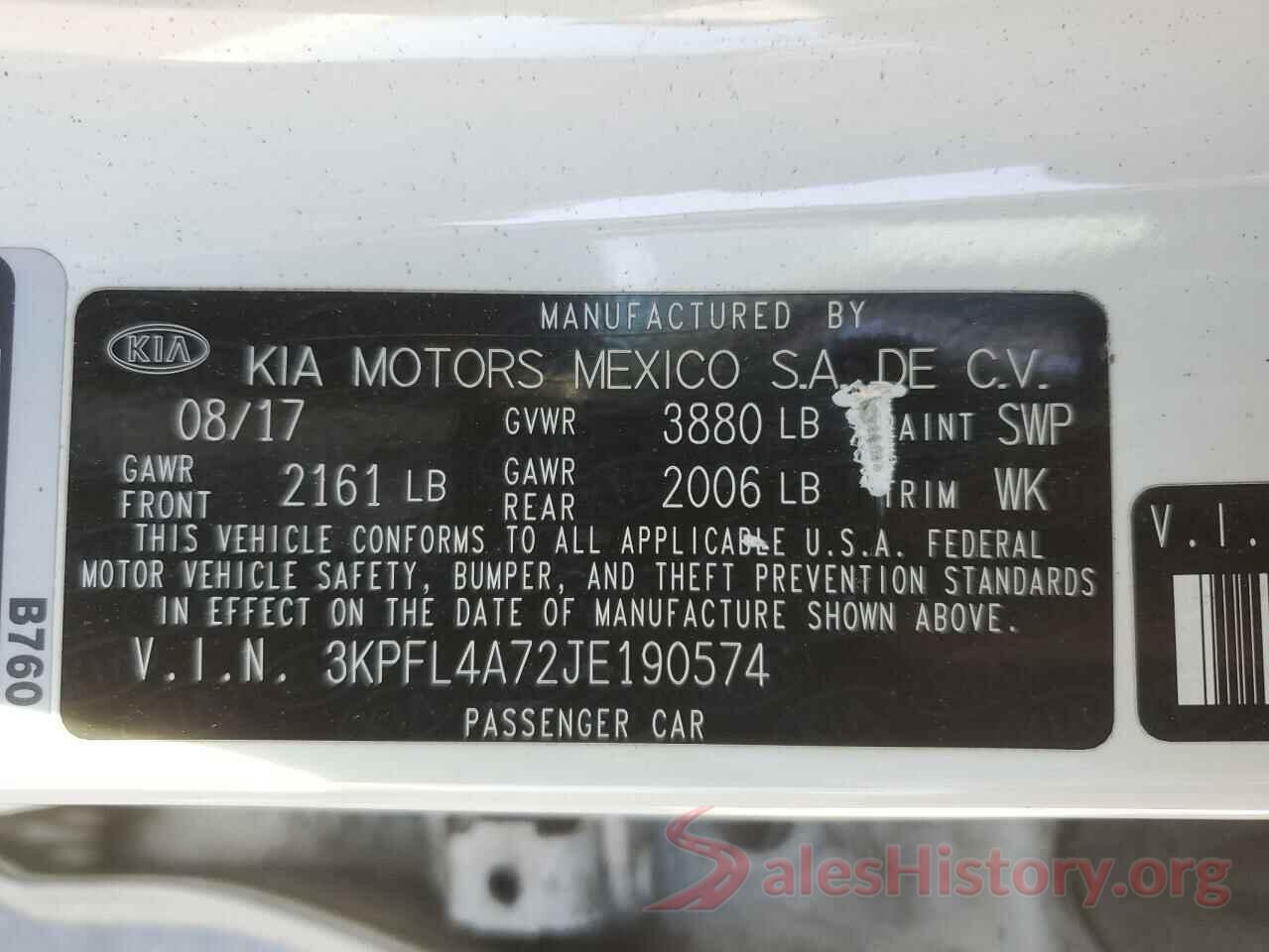 3KPFL4A72JE190574 2018 KIA FORTE