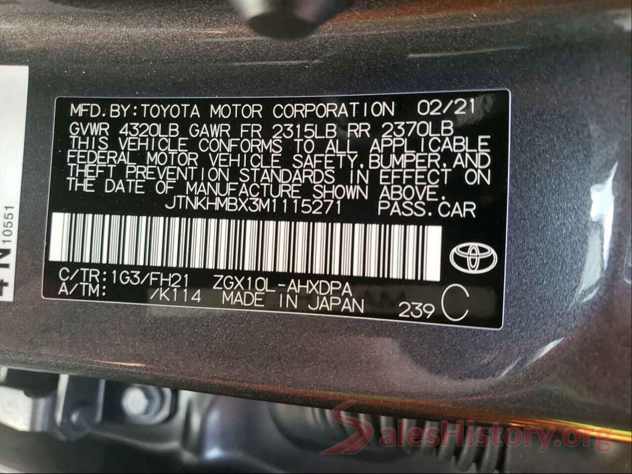 JTNKHMBX3M1115271 2021 TOYOTA C-HR