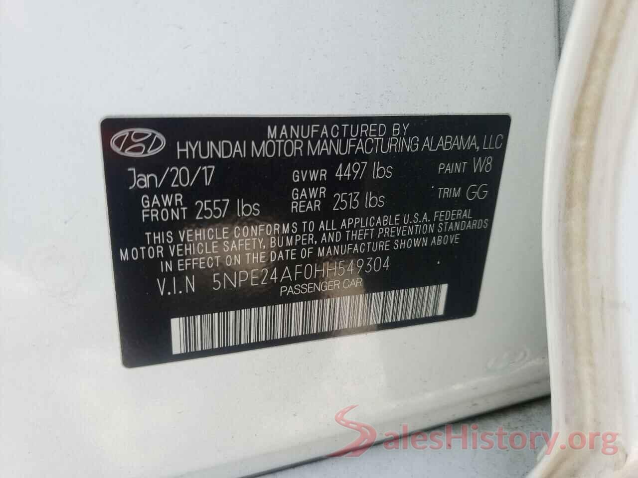 5NPE24AF0HH549304 2017 HYUNDAI SONATA