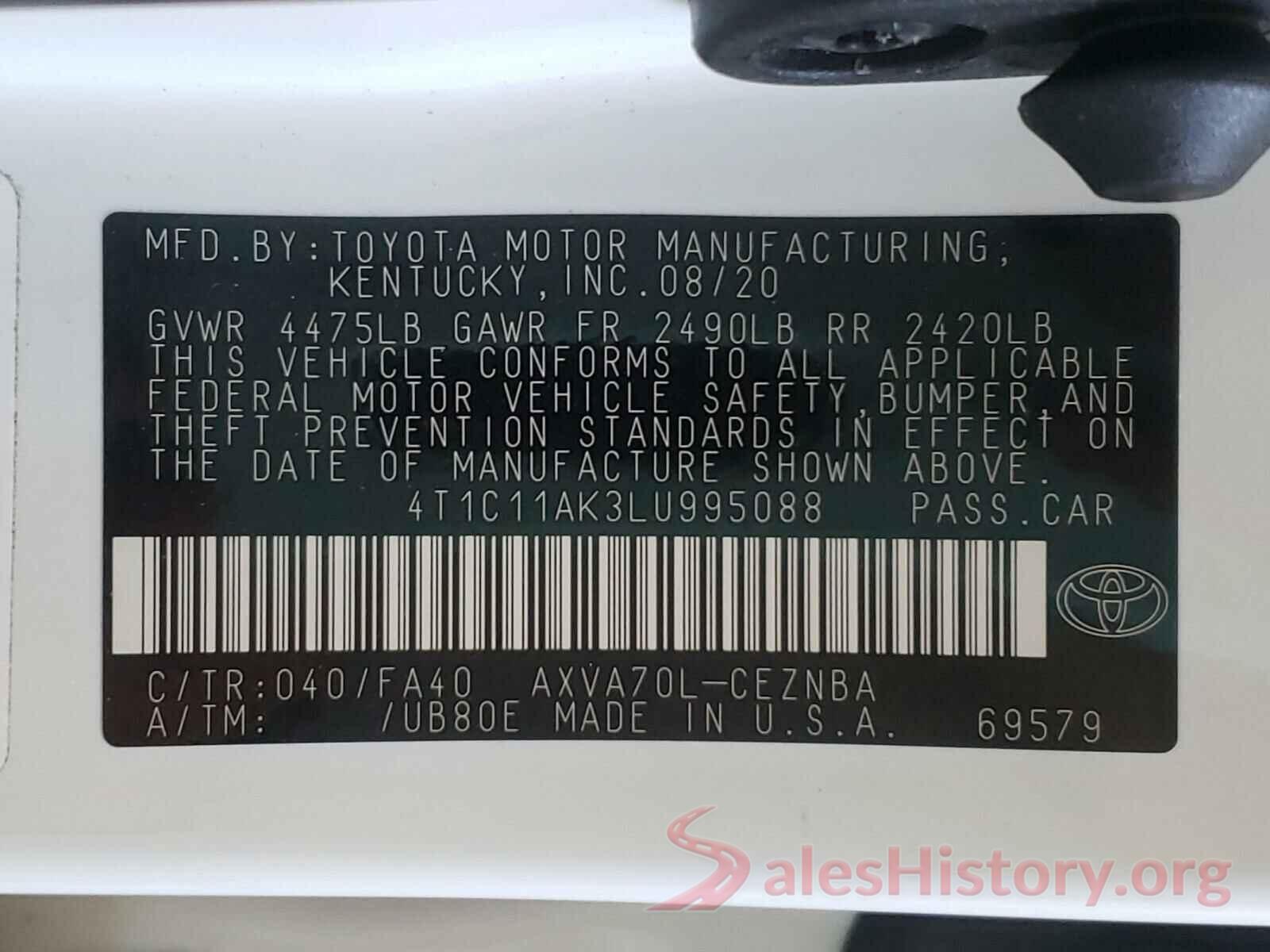 4T1C11AK3LU995088 2020 TOYOTA CAMRY