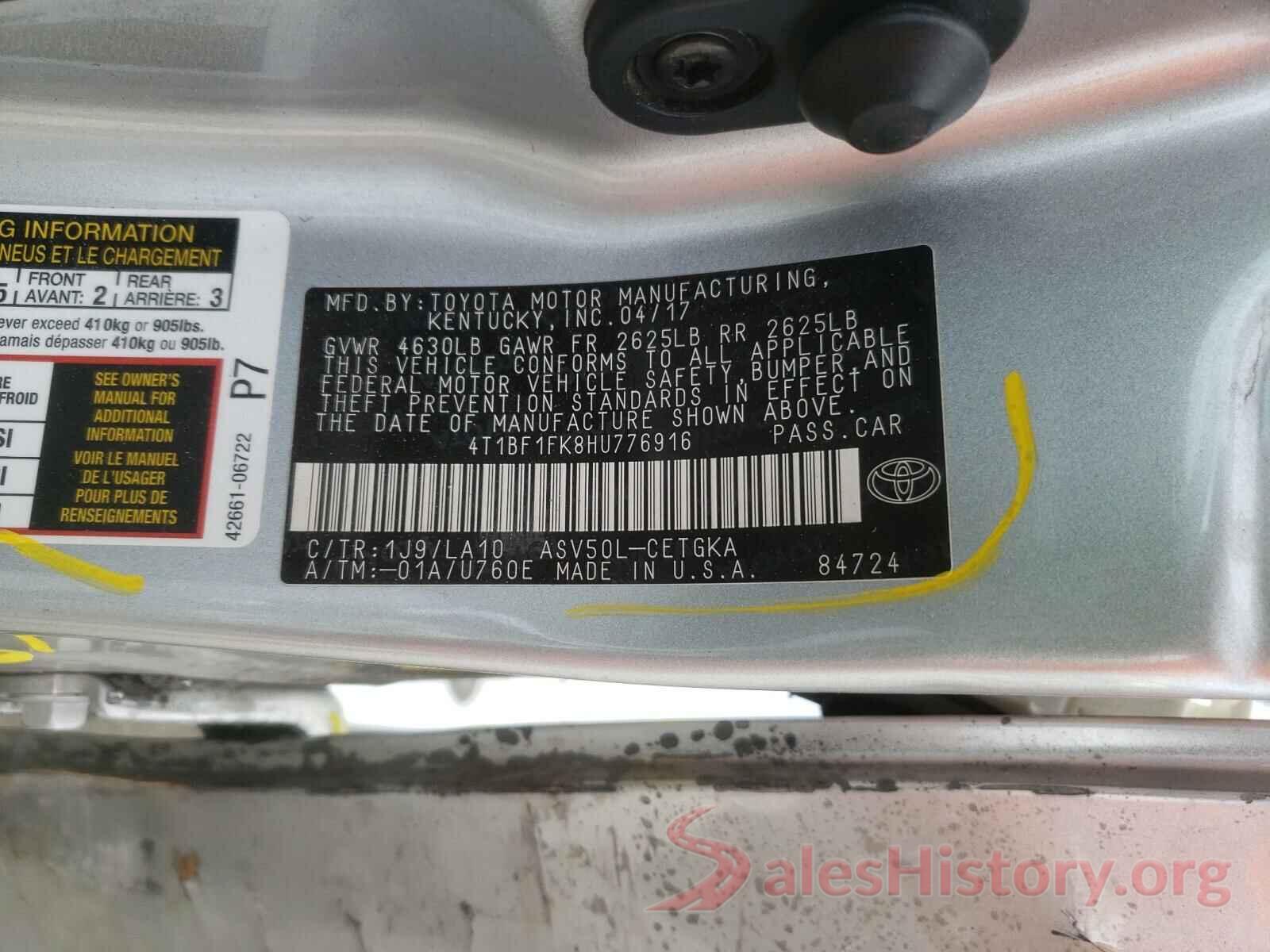 4T1BF1FK8HU776916 2017 TOYOTA CAMRY