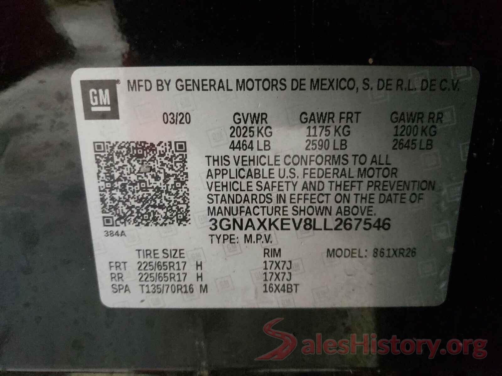 3GNAXKEV8LL267546 2020 CHEVROLET EQUINOX