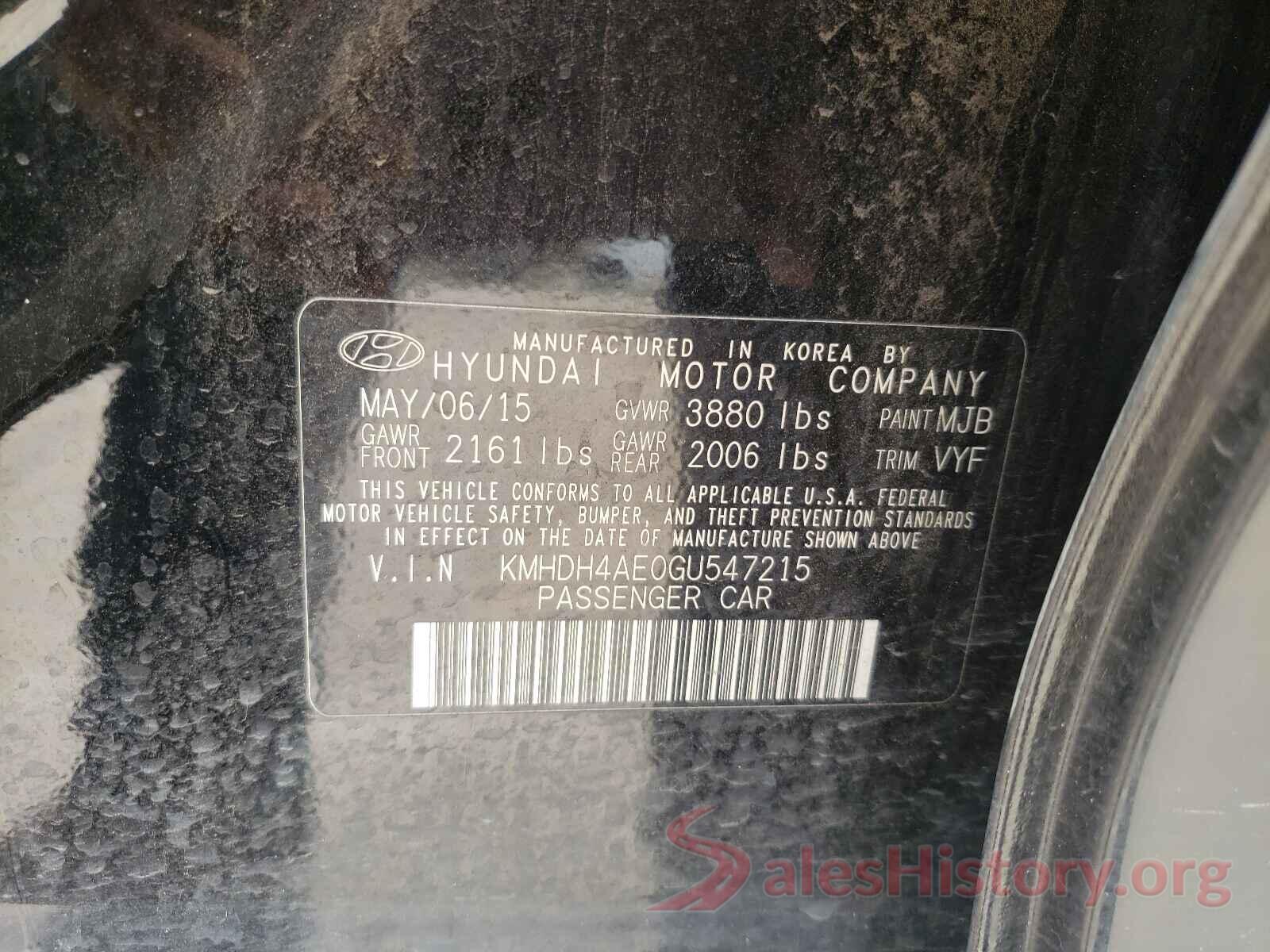 KMHDH4AE0GU547215 2016 HYUNDAI ELANTRA