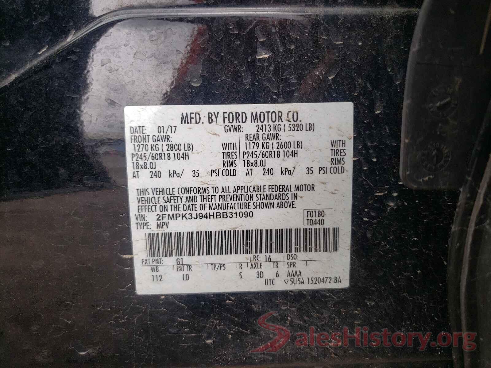 2FMPK3J94HBB31090 2017 FORD EDGE