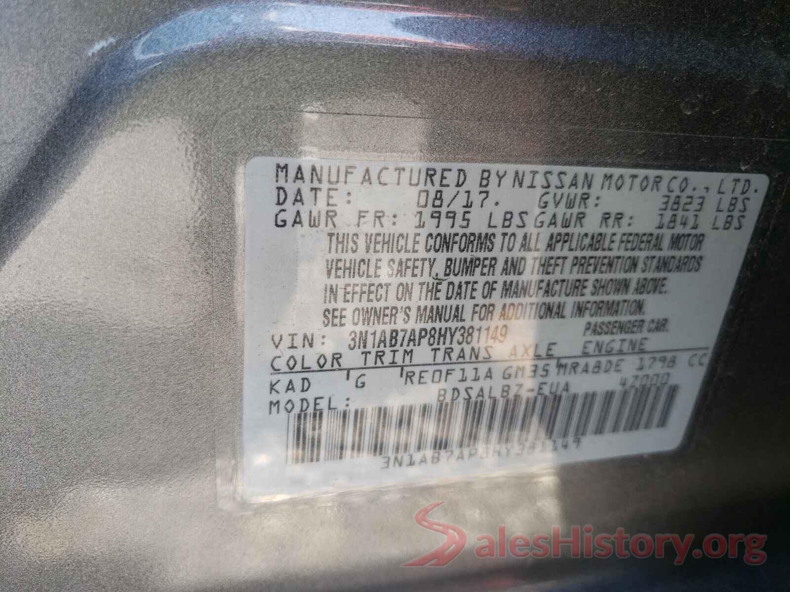 3N1AB7AP8HY381149 2017 NISSAN SENTRA