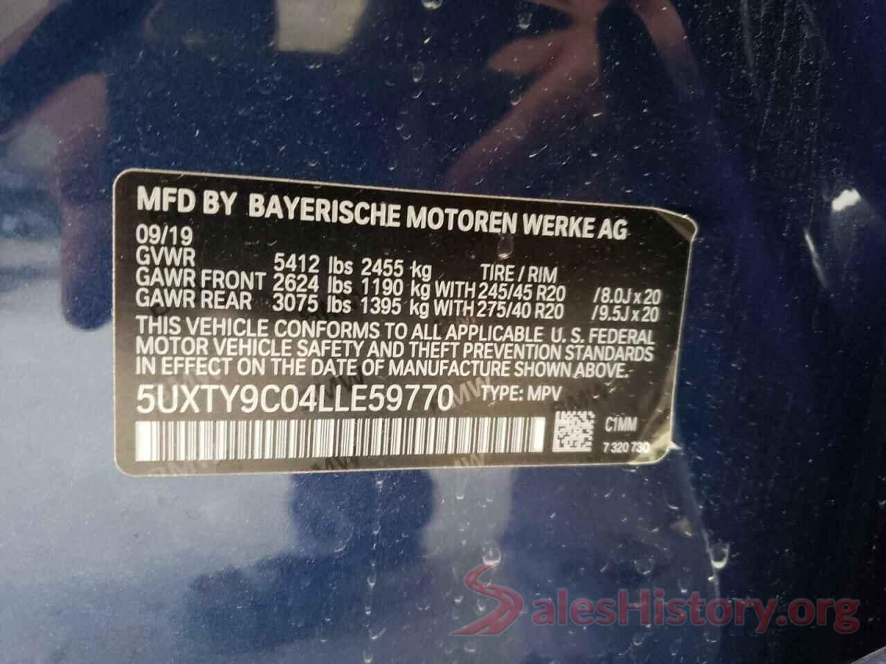 5UXTY9C04LLE59770 2020 BMW X3