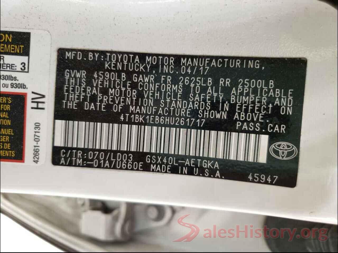 4T1BK1EB6HU261717 2017 TOYOTA AVALON