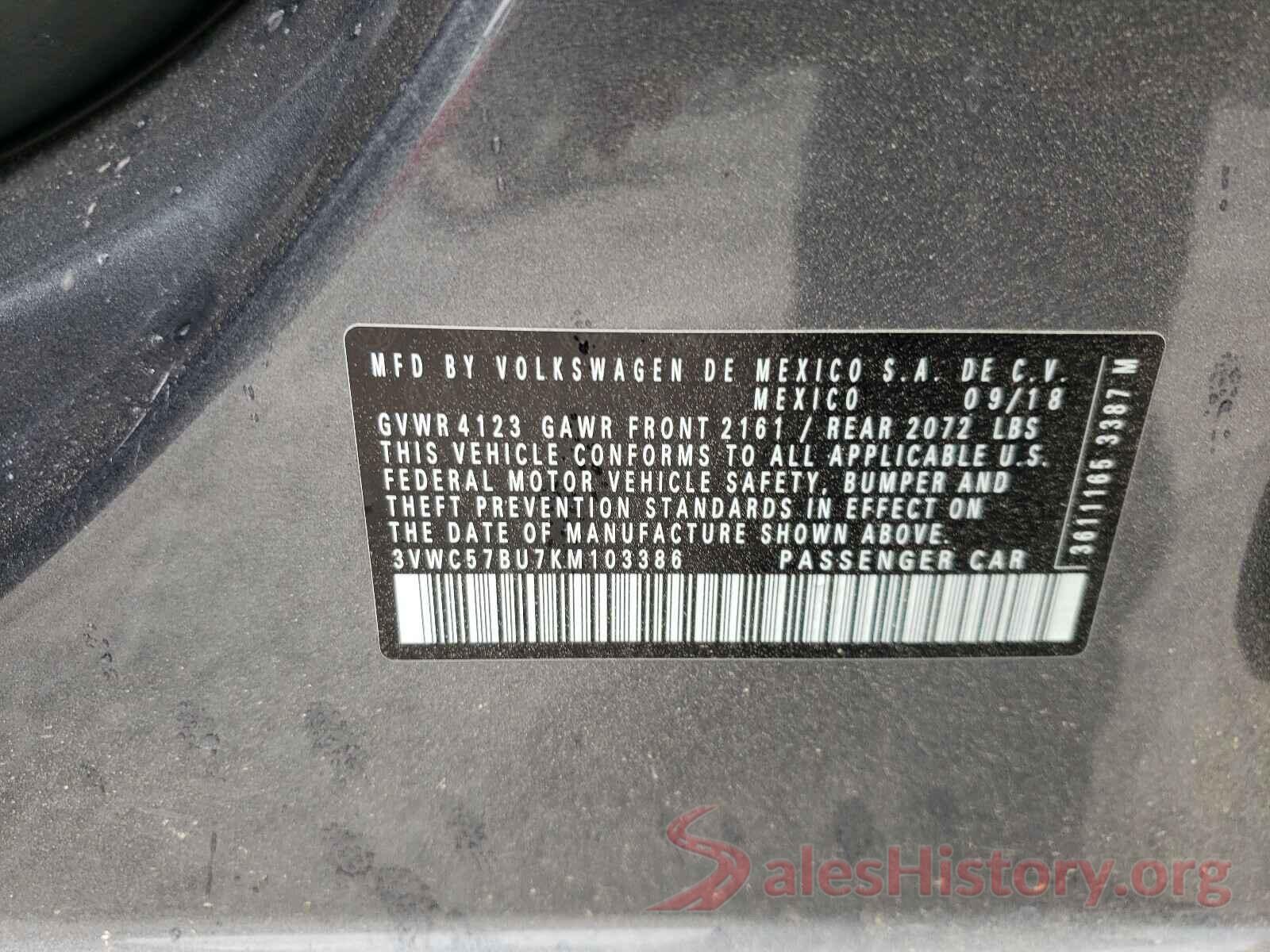 3VWC57BU7KM103386 2019 VOLKSWAGEN JETTA