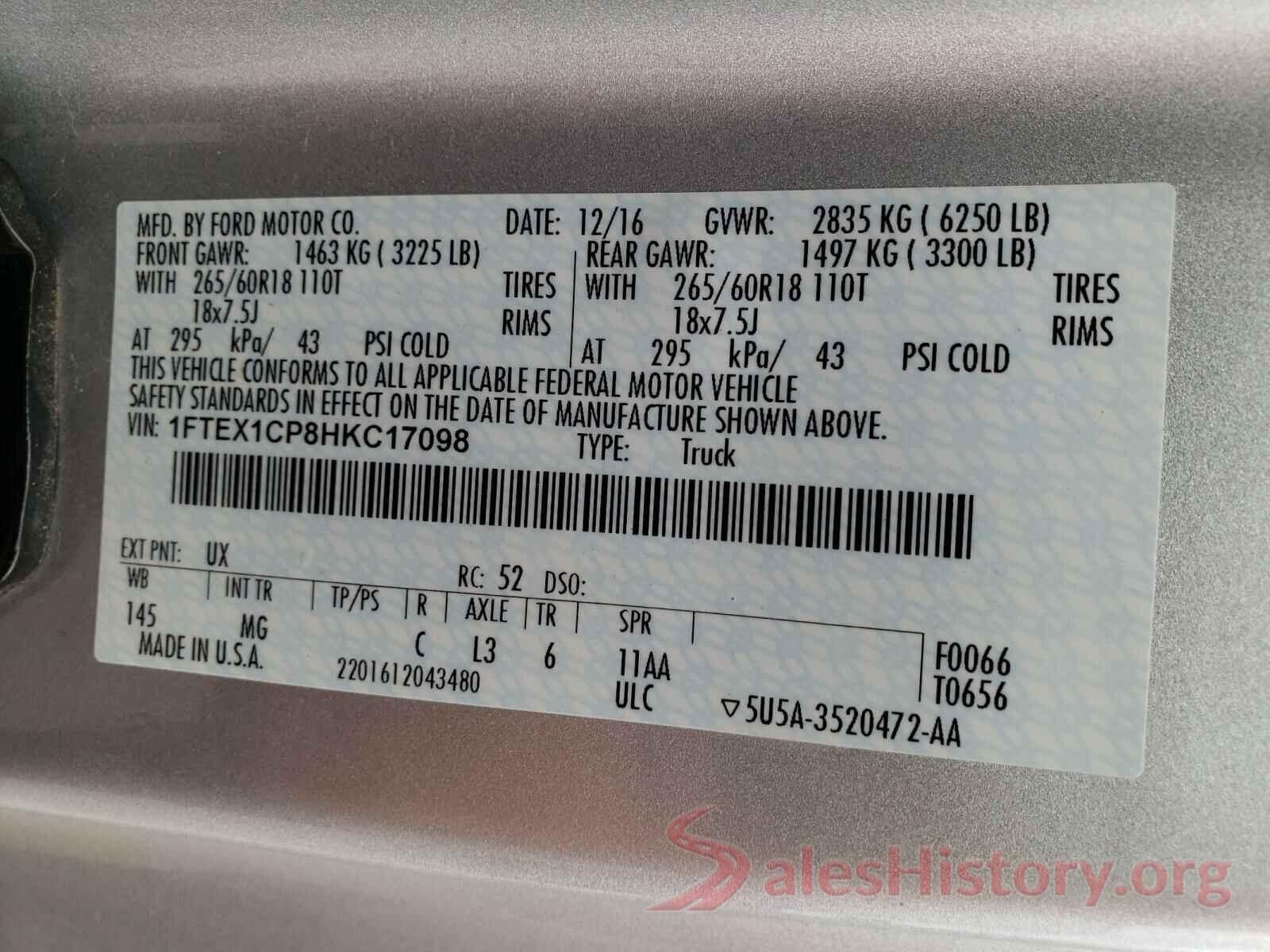 1FTEX1CP8HKC17098 2017 FORD F150