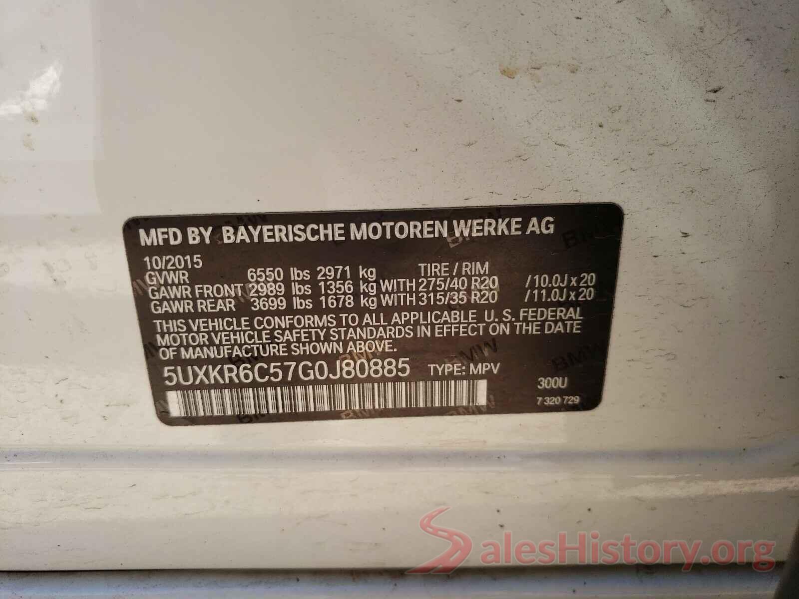 5UXKR6C57G0J80885 2016 BMW X5