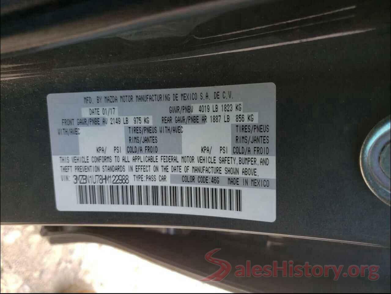 3MZBN1U78HM122988 2017 MAZDA 3