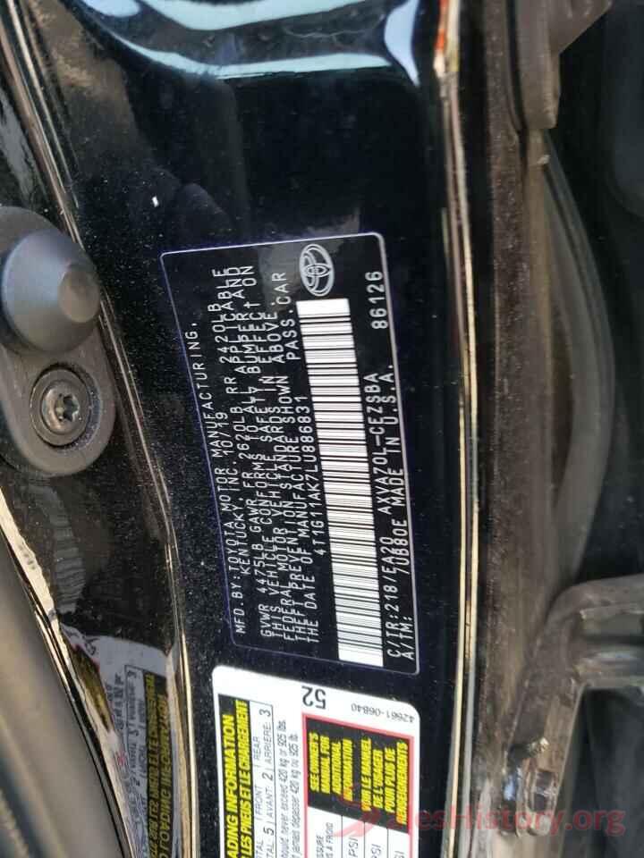 4T1G11AK7LU886831 2020 TOYOTA CAMRY