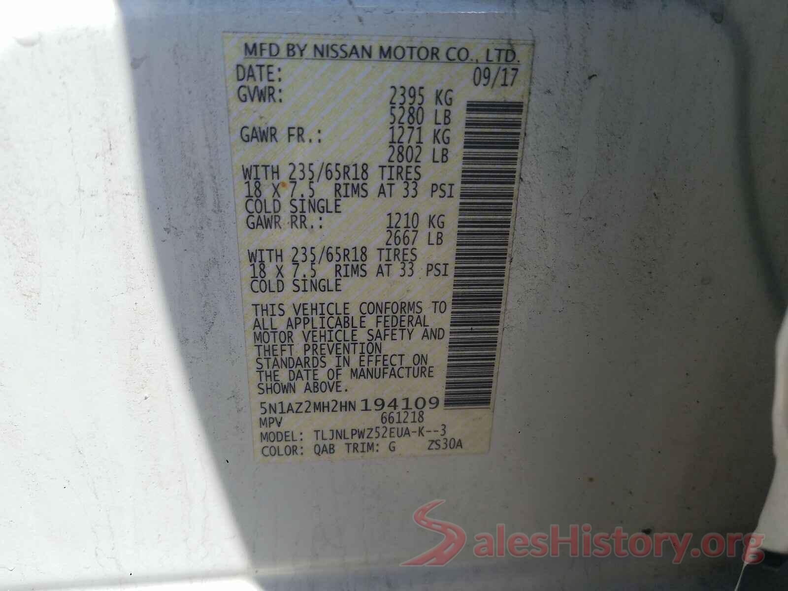 5N1AZ2MH2HN194109 2017 NISSAN MURANO