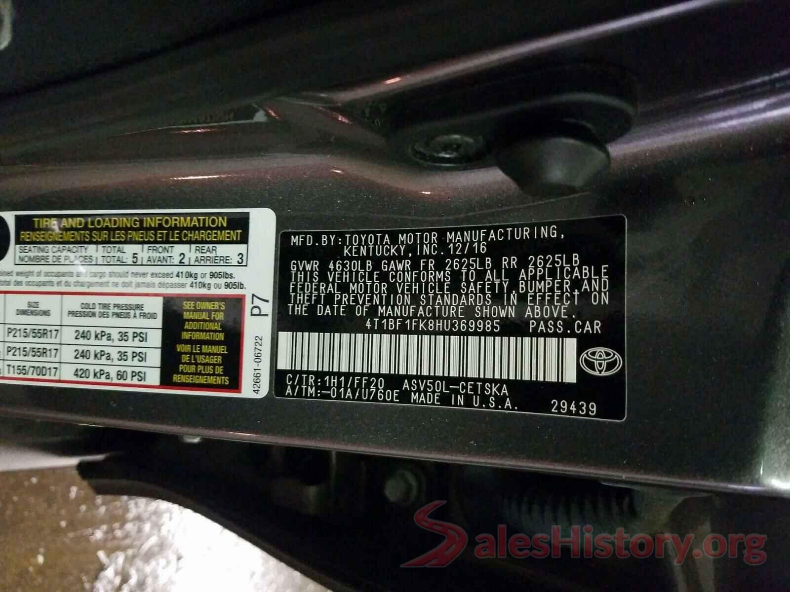 4T1BF1FK8HU369985 2017 TOYOTA CAMRY